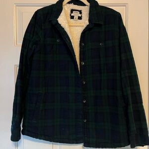 L.L. Bean Green and Blue Plaid Casual Button Down Shirt | Fur Lining | M Reg